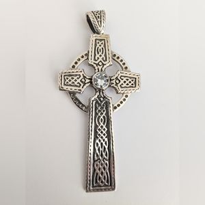 Vintage Huge Celtic Cross Sterling Silver Focal Pendant Large Irish Knot Charm